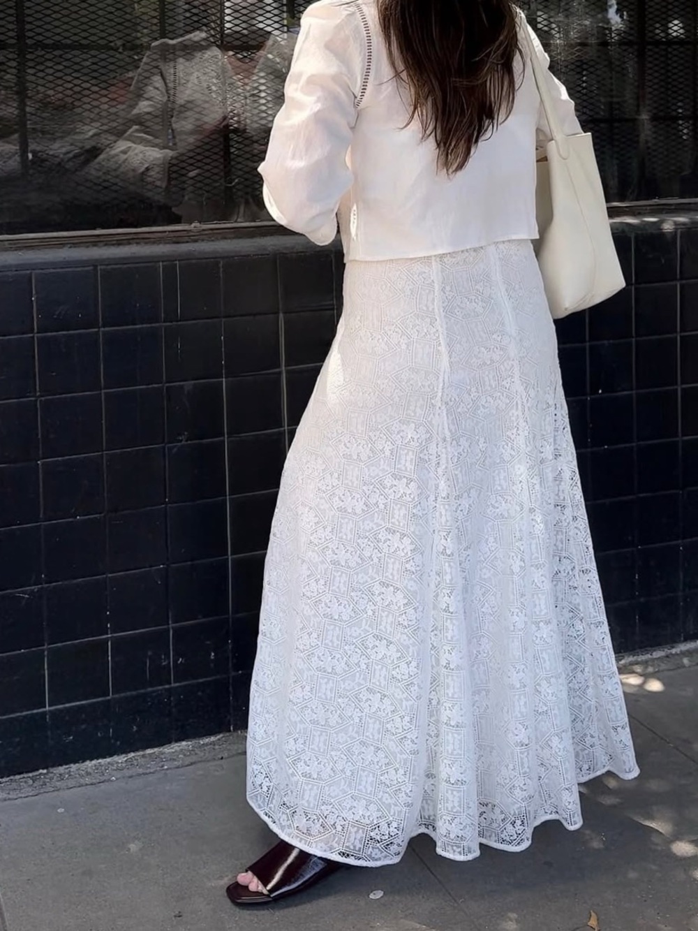 SEZANE White Ecru Flowy Embroidered Floral Lace Maxi Skirt Aglae Skirt - Picture 9 of 17